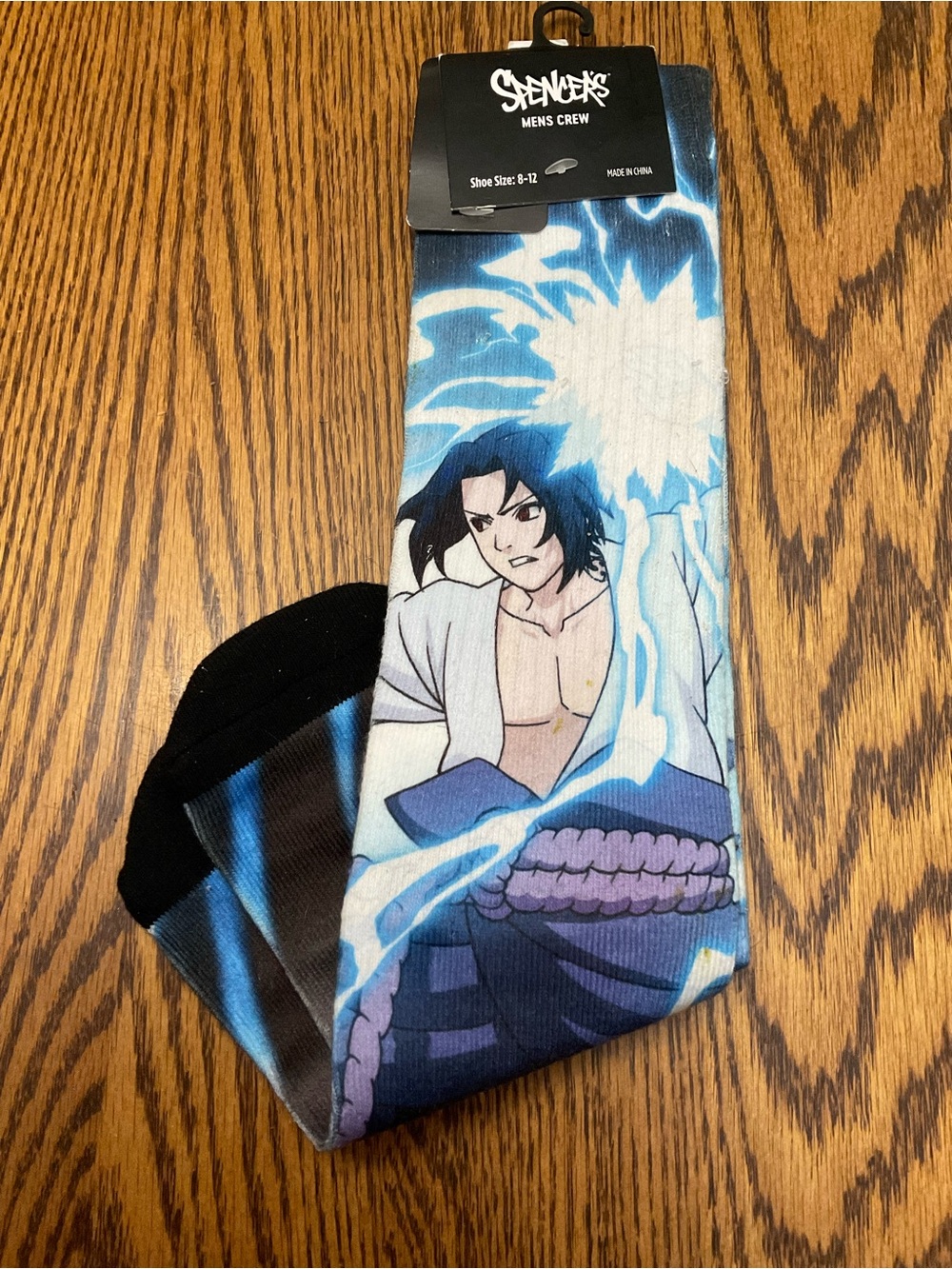 8-2026-Spencer's Men's Crew Socks - Blue, Black, White Anime Design